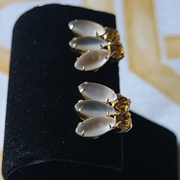 Amber Rhinestone Screwback Earrings-Vintage - Picture 3 of 5